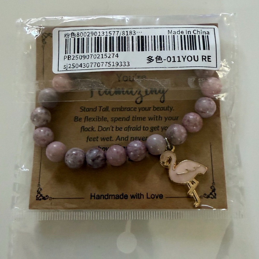 NWT Flamingo 🦩 GET YOUR PINK BACK Charm Beaded Bracelet YOU ARE FLAMAZING - Picture 6 of 7